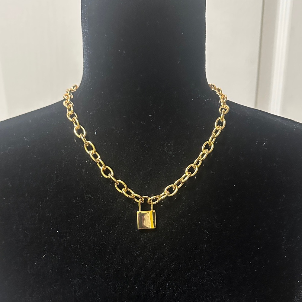 Gold Chain Necklace with Padlock Pendant